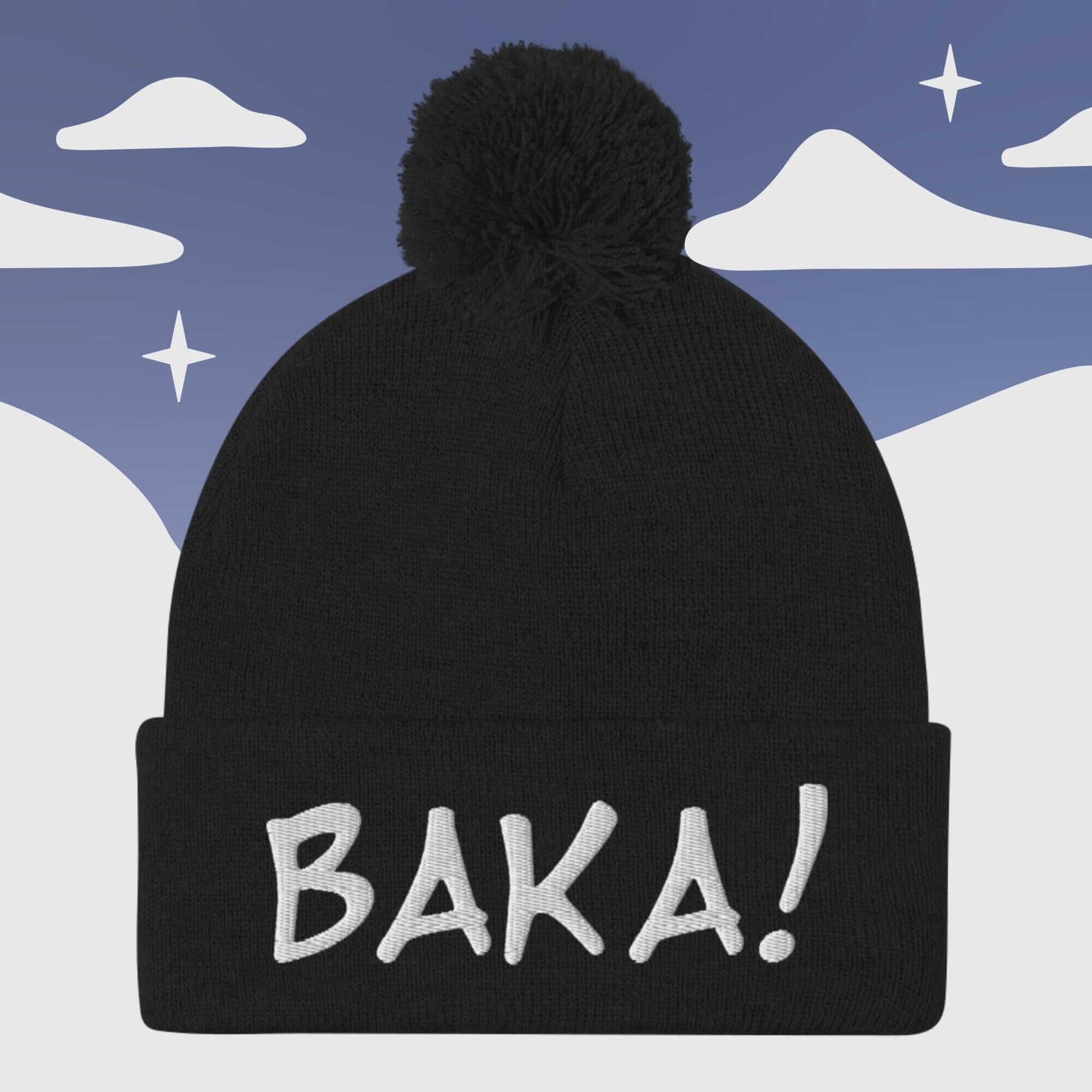 "BAKA!" Anime inspired - Pom Pom Beanie Sage Graphics Black 