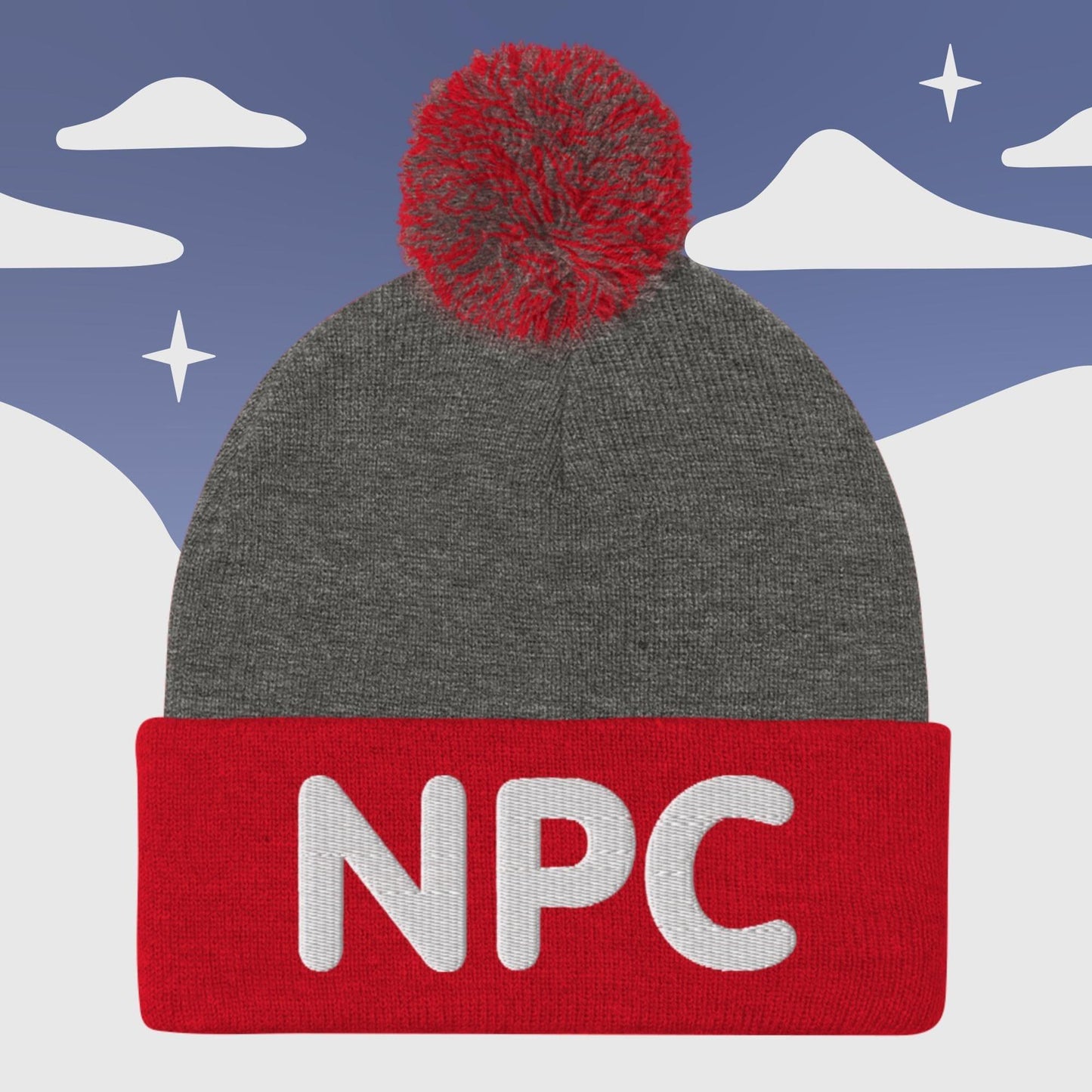 NPC - Pom-Pom Beanie Sage Graphics Dark Heather Grey/ Red 