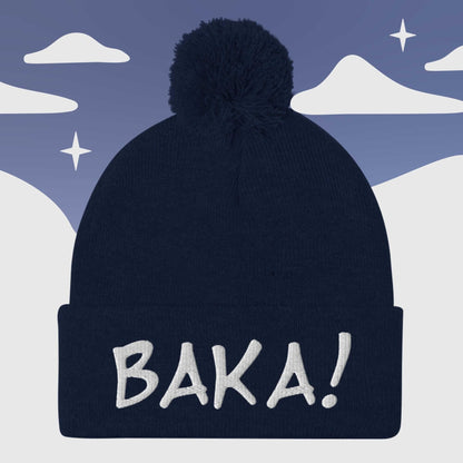 "BAKA!" Anime inspired - Pom Pom Beanie Sage Graphics Navy 