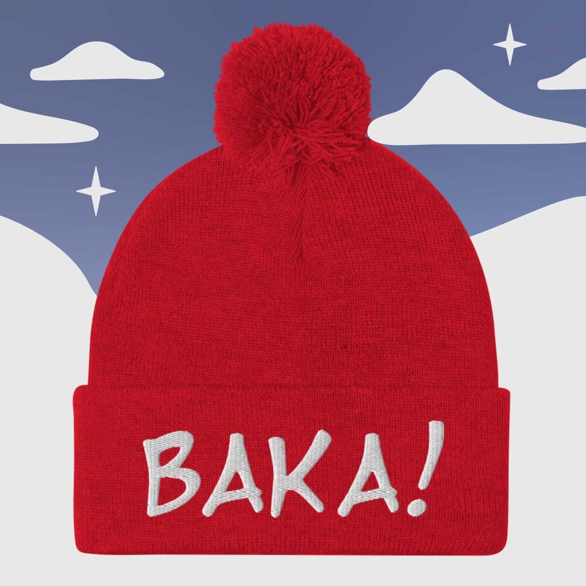 "BAKA!" Anime inspired - Pom Pom Beanie Sage Graphics Red 