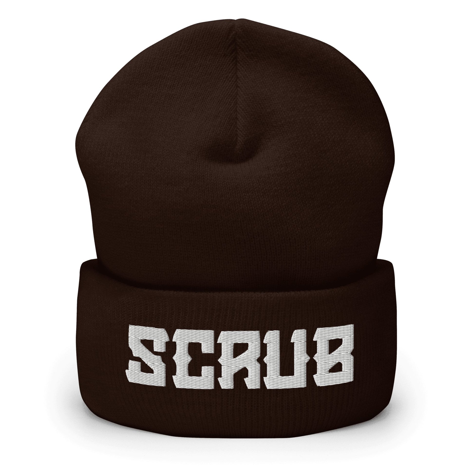 "Scrub" Cuffed Beanie Sage Graphics Brown 