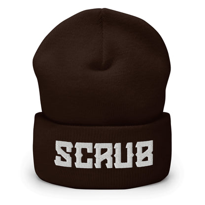 "Scrub" Cuffed Beanie Sage Graphics Brown 