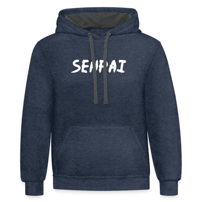 "Senpai" Contrast Hoodie - indigo heather/asphalt