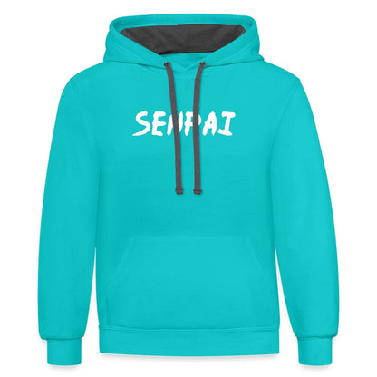 "Senpai" Contrast Hoodie - scuba blue/asphalt